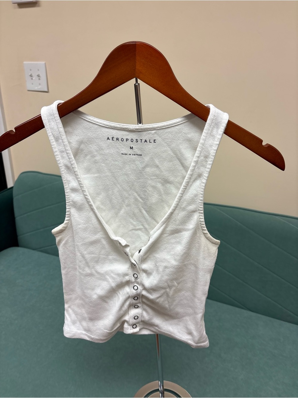 Aeropostale White Button-Front Ribbed Tank Top